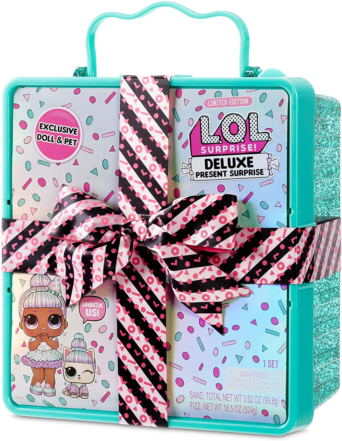 Набор L.O.L. Surprise! Deluxe Present Surprise с куклой и питомцем, чемодан бирюзовый  